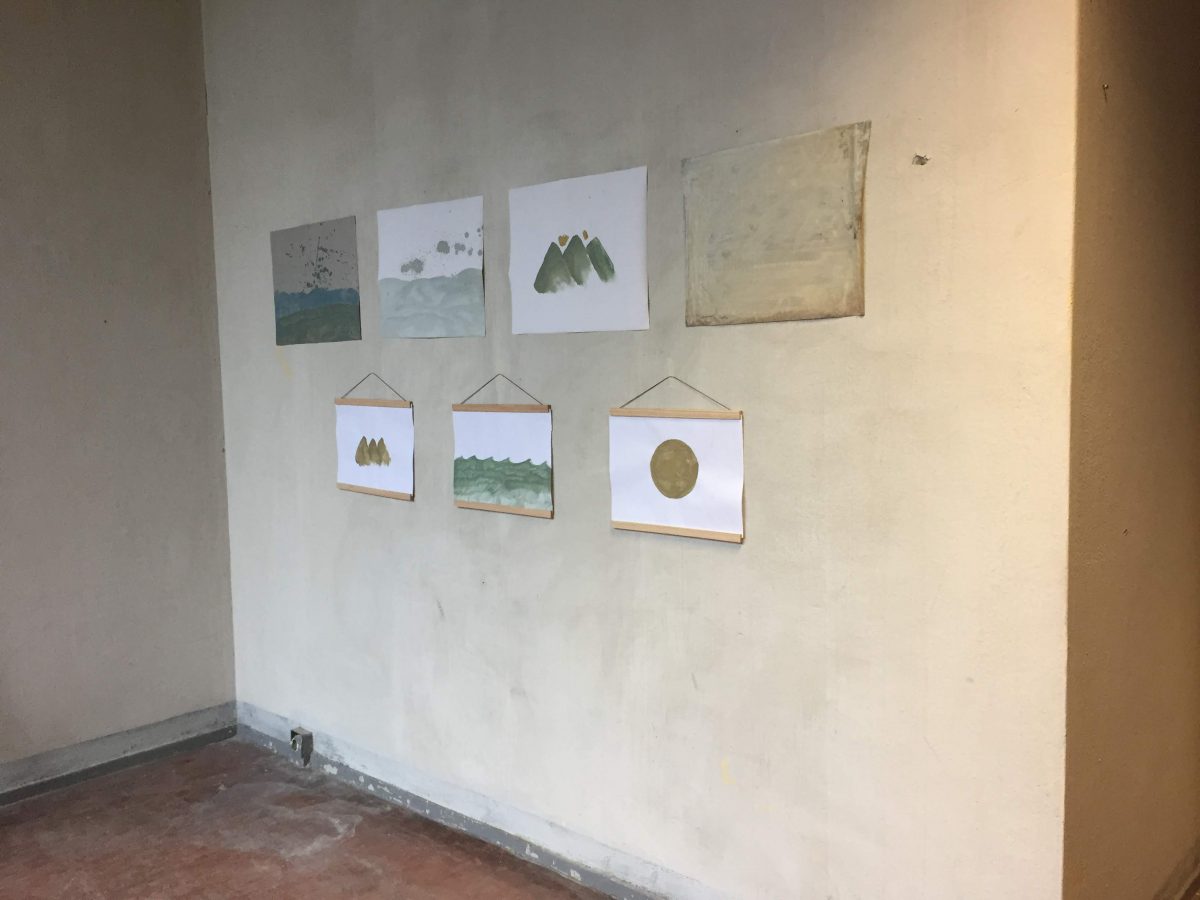 Jovana Komnenic's work Water Land Heavenly Bodies, 7 drawings/paintings acrylic on canvas and paper.